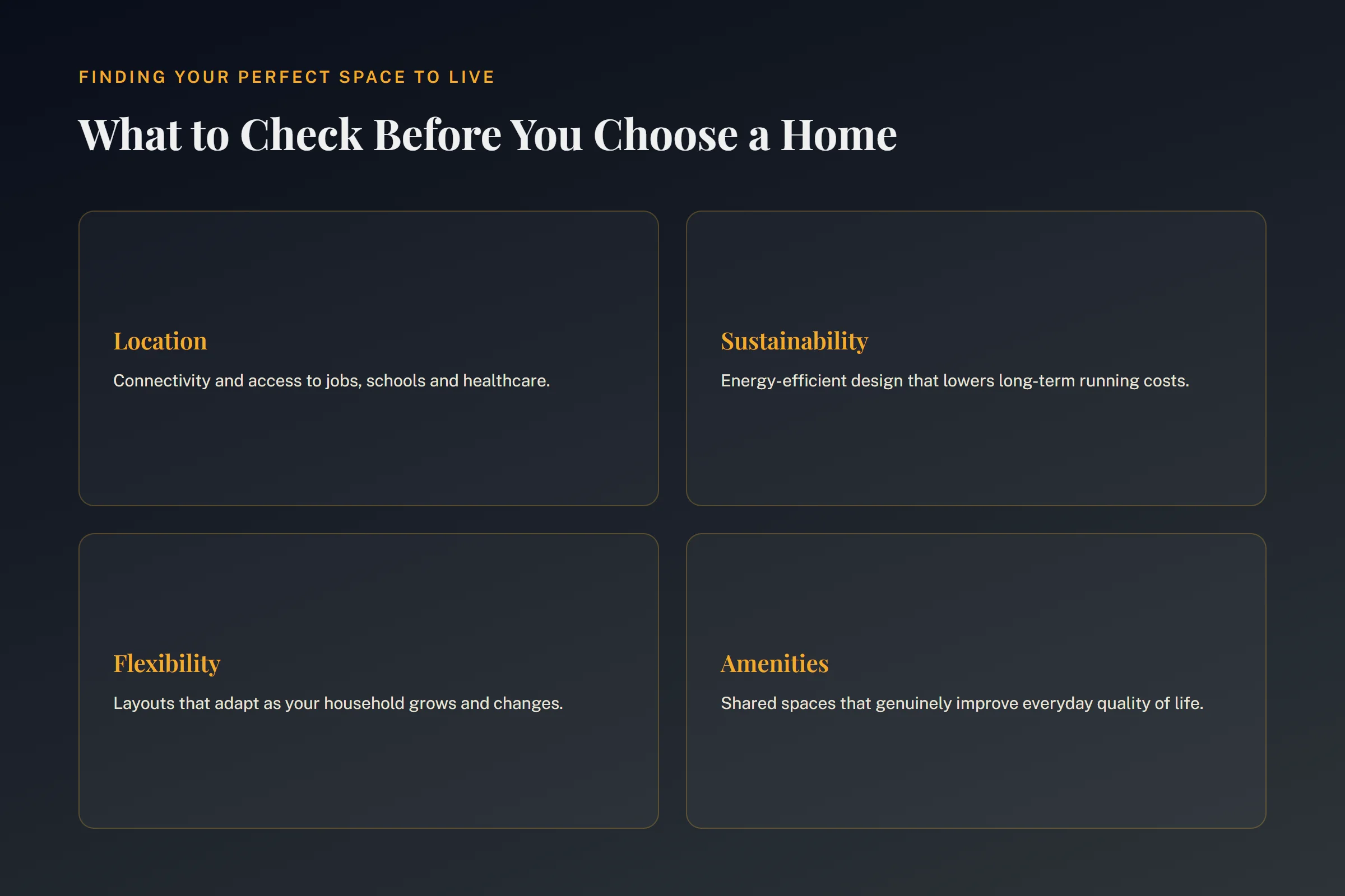 Perfect space to live checklist: location, sustainability, flexibility, amenities